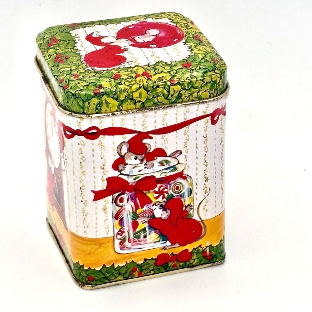 Vintage Jasco Christmas Mice Metal Tin Wicks ‘N Tins